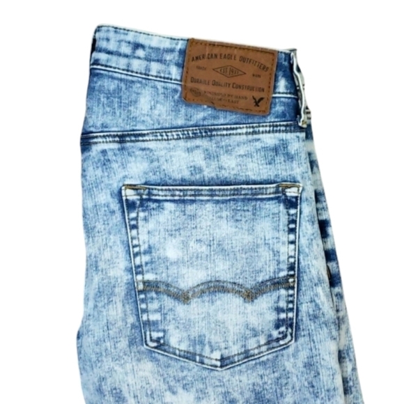 American Eagle~Men's 29/32~Blue Denim Distressed Slim Taper Jeans Extreme Flex. - Picture 11 of 14